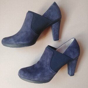 Geox size 40 Blue Suede Leather Ankle Boots Booties Heels Elasticated Pa…